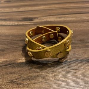 Tory Burch Gold Leather Double Wrap Bracelet